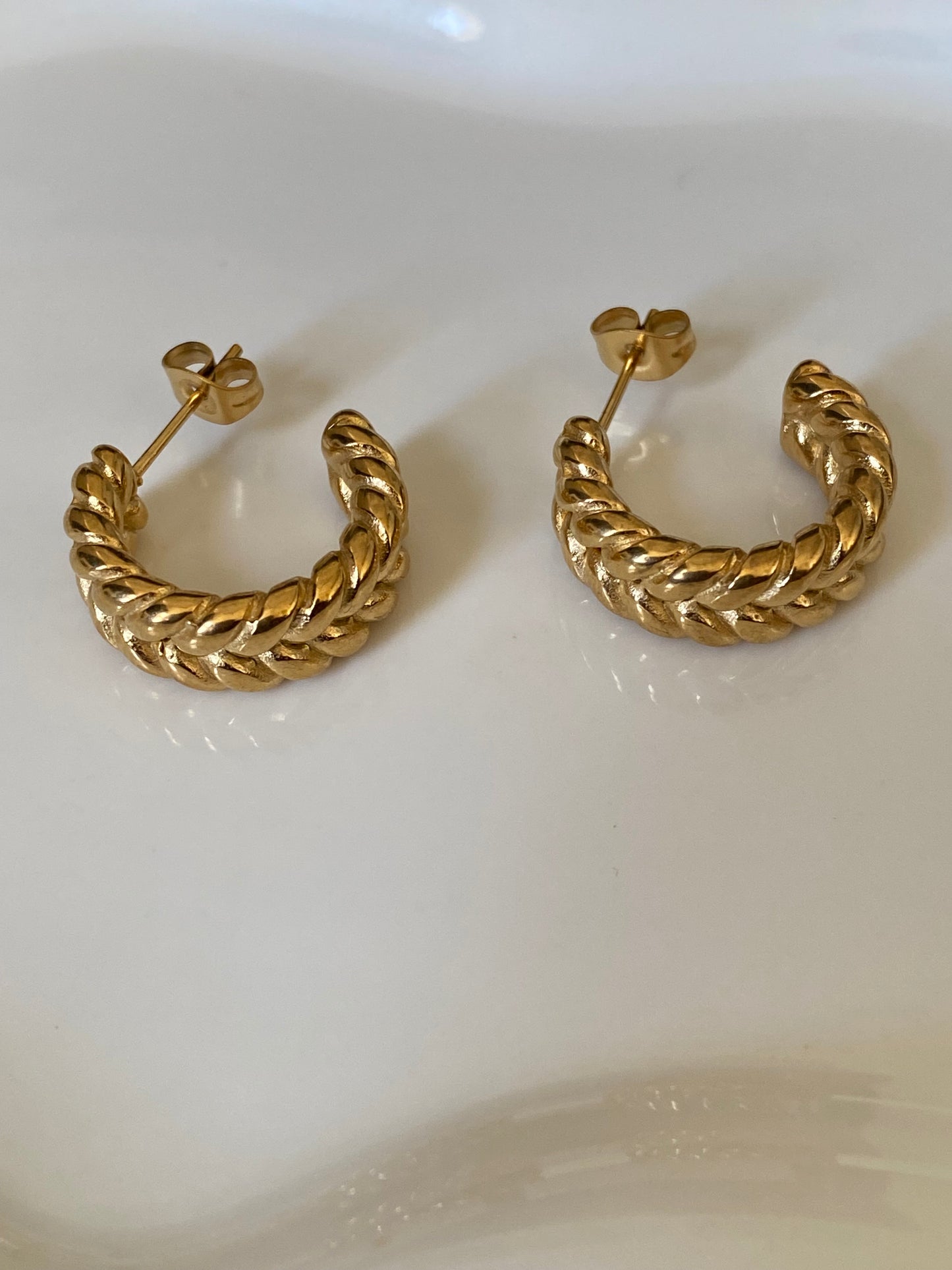 Braided gold hoop earrings